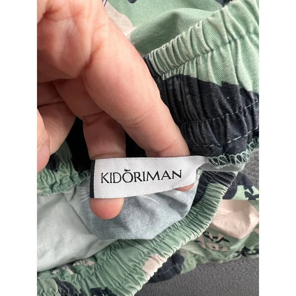 Kidoriman Pajama Pants Lounge Womens Sz M Green Cats Japanese Kanji Drawstring - Picture 11 of 14